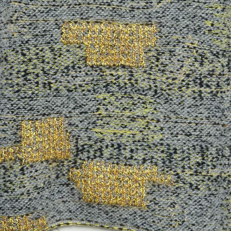 Pre Owned Chanel Grey Patterned Wool Blend Turtle Neck Sweater M