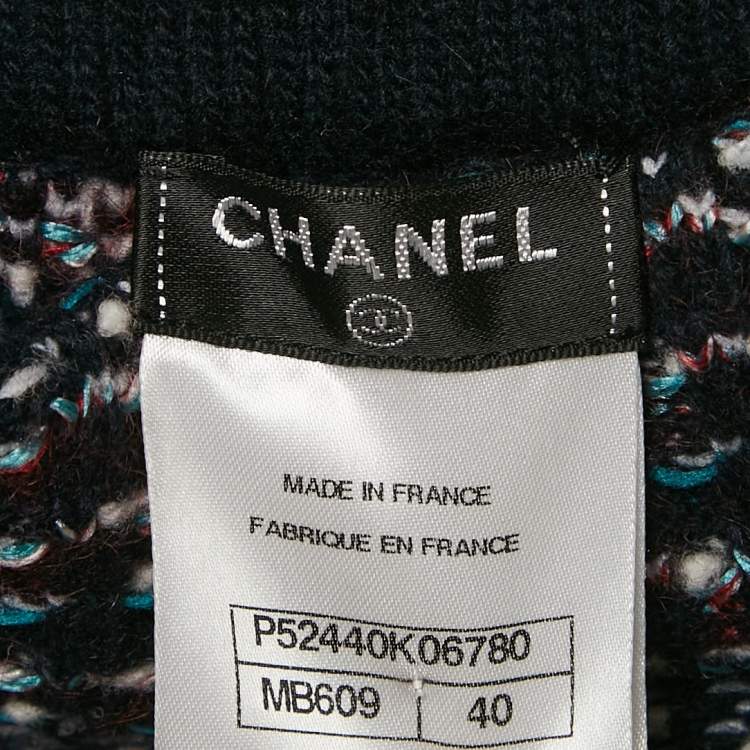 Pre Owned Chanel Multicolor Patterned Wool Blend Knit Midi Skirt M
