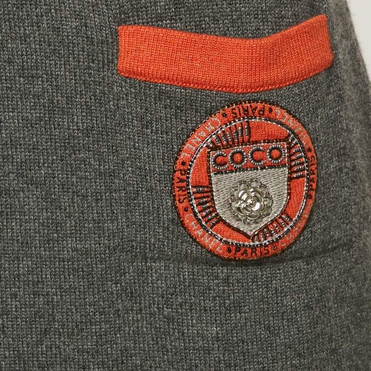 Pre Owned Chanel Grey Cashmere Knit Contrast Trimmed Mini Dress M