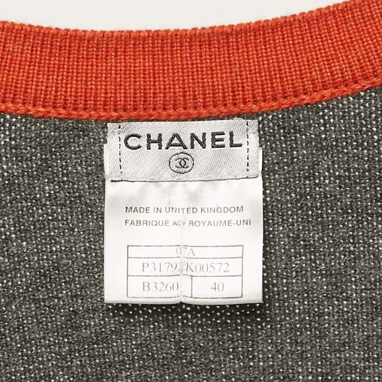 Pre Owned Chanel Grey Cashmere Knit Contrast Trimmed Mini Dress M