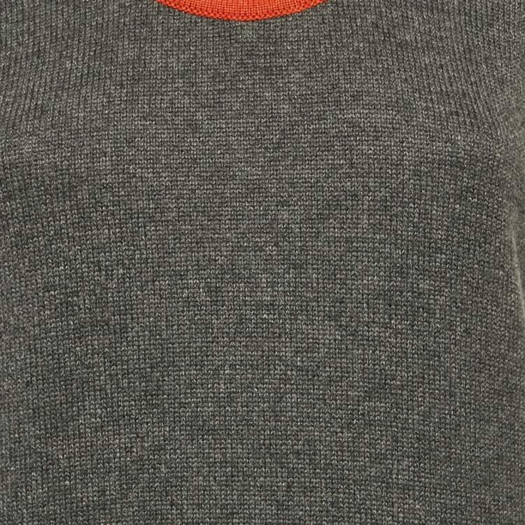 Pre Owned Chanel Grey Cashmere Knit Contrast Trimmed Mini Dress M