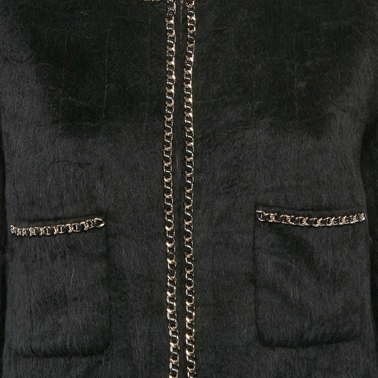 Pre Owned Chanel Black Wool Chain Detail Coat M
