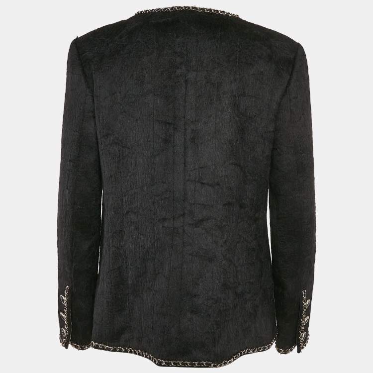 Pre Owned Chanel Black Wool Chain Detail Coat M