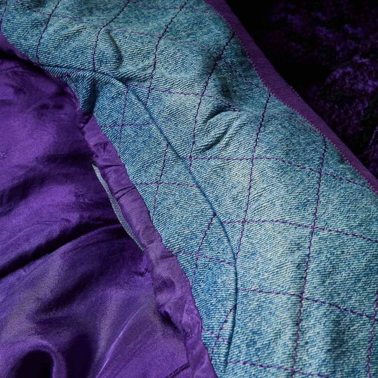 Pre Owned Chanel Vintage Purple Tweed and Denim Skirt and Jacket Set S