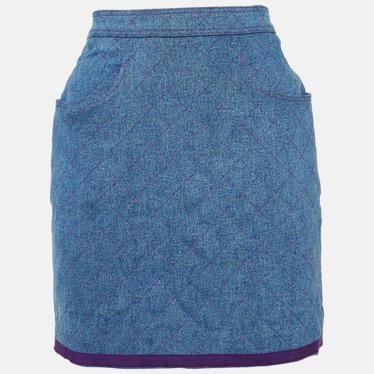 Pre Owned Chanel Vintage Purple Tweed and Denim Skirt and Jacket Set S