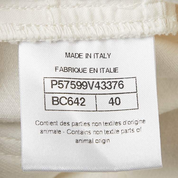 Pre Owned Chanel White Denim Foil Coated Shorts M
