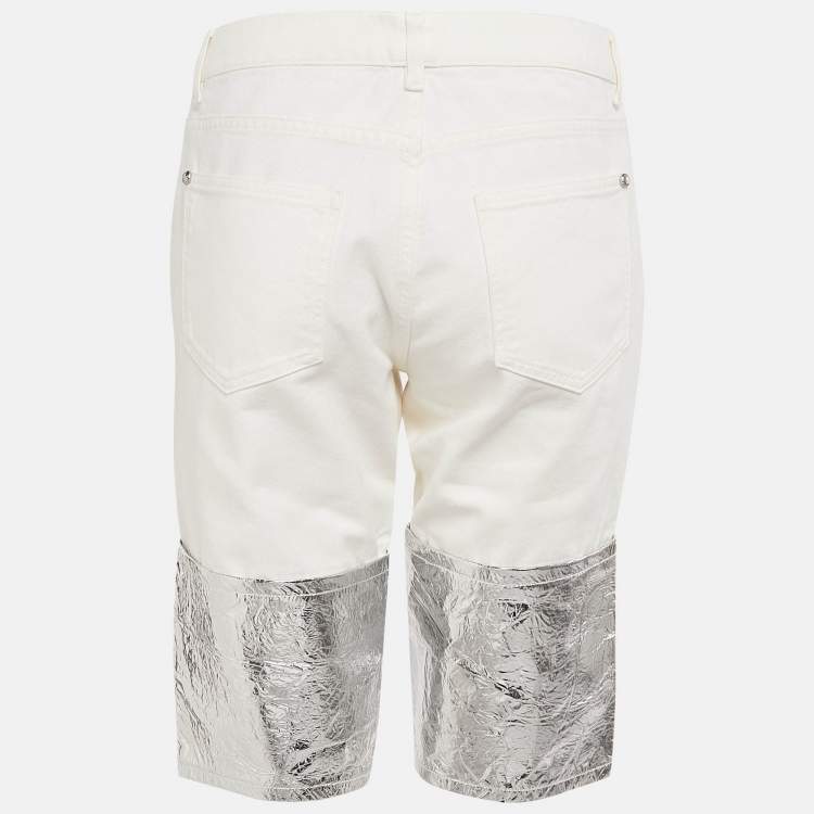 Pre Owned Chanel White Denim Foil Coated Shorts M