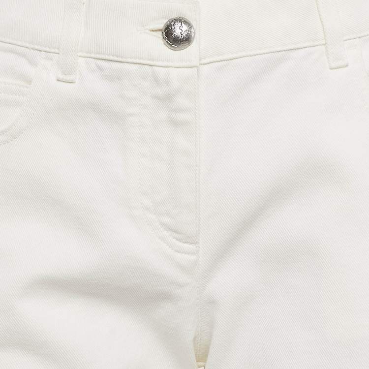 Pre Owned Chanel White Denim Foil Coated Shorts M