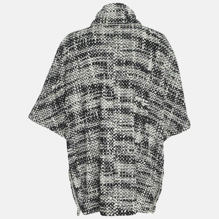 Pre Owned Chanel Black/White Cotton Terry Roll Collar Cape Coat L