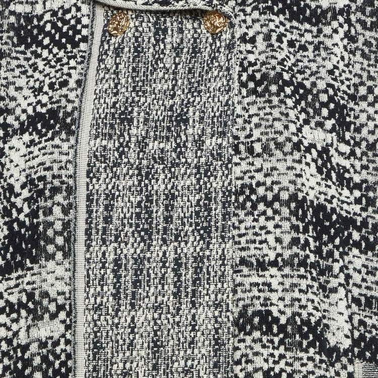 Pre Owned Chanel Black/White Cotton Terry Roll Collar Cape Coat L