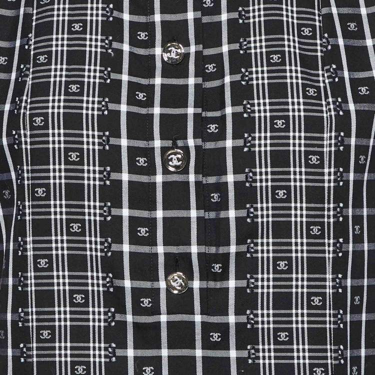 Pre Owned Chanel Monochrome CC Check Pattern Cotton Midi Dress M