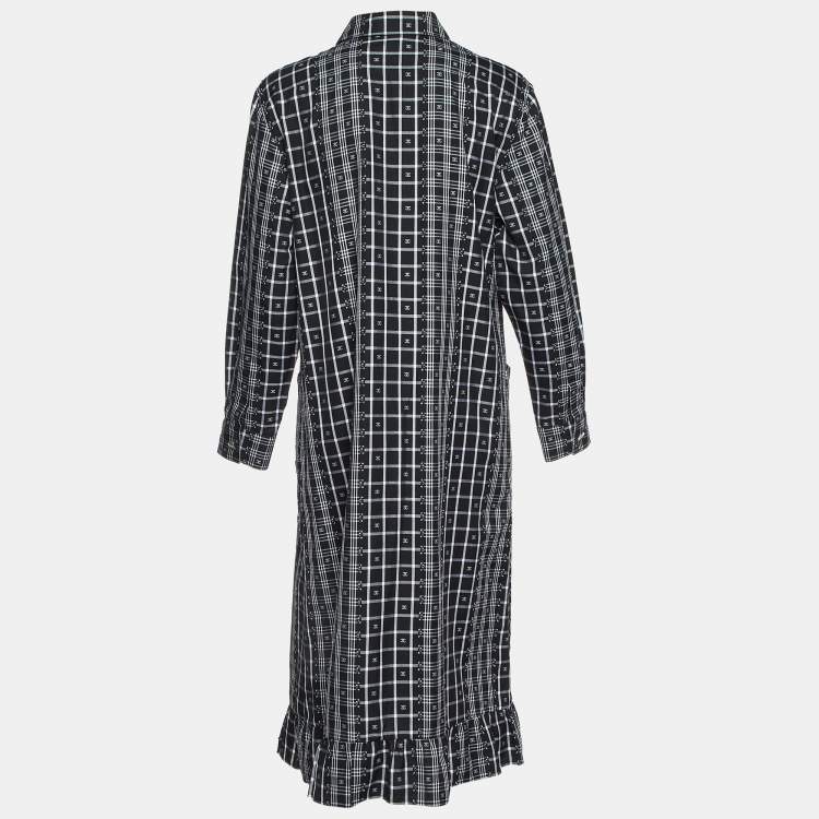 Pre Owned Chanel Monochrome CC Check Pattern Cotton Midi Dress M