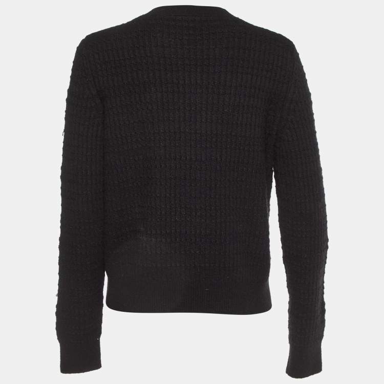 Pre Owned Chanel Black Lucky Charms Embellished Wool Blend Jumper L