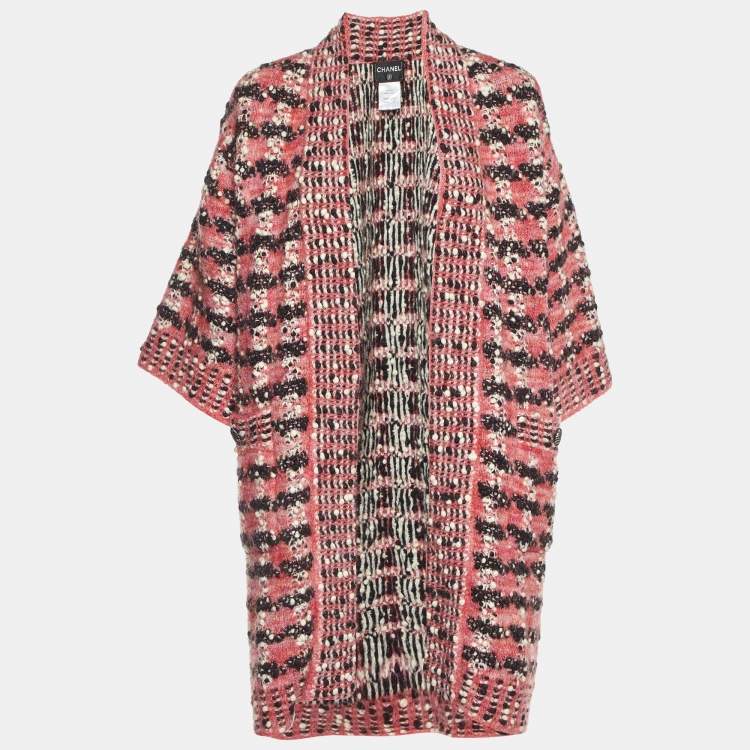 Pre Owned Chanel Multicolor/Pink Wool Blend Open Front Cardigan M