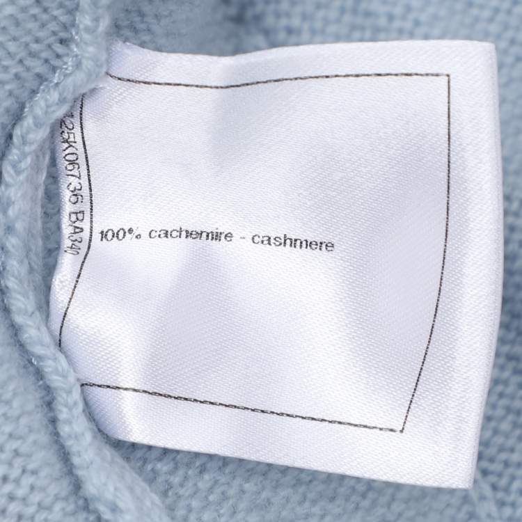 Pre Owned Chanel Light Blue Rib Knit Cashmere Long Sleeve Mini Belted Dress L