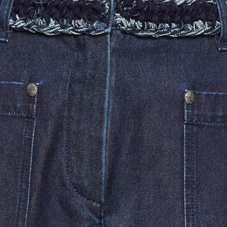 مملوكة مسبقًا Chanel Indigo Denim Braided Waist Detail Straight Fit Jeans L/Waist 35"