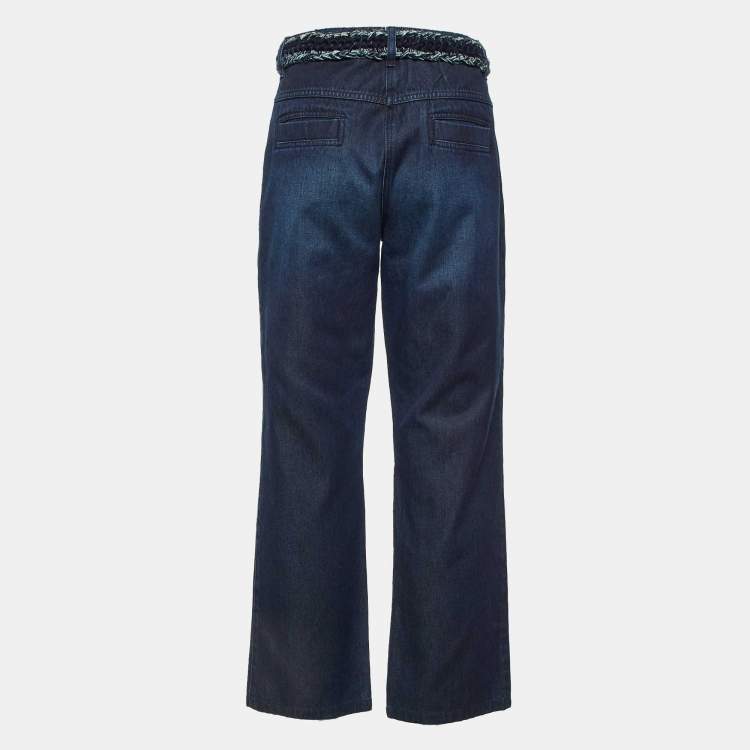 مملوكة مسبقًا Chanel Indigo Denim Braided Waist Detail Straight Fit Jeans L/Waist 35"