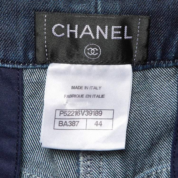 مملوكة مسبقًا Chanel Indigo Denim Braided Waist Detail Straight Fit Jeans L/Waist 35"