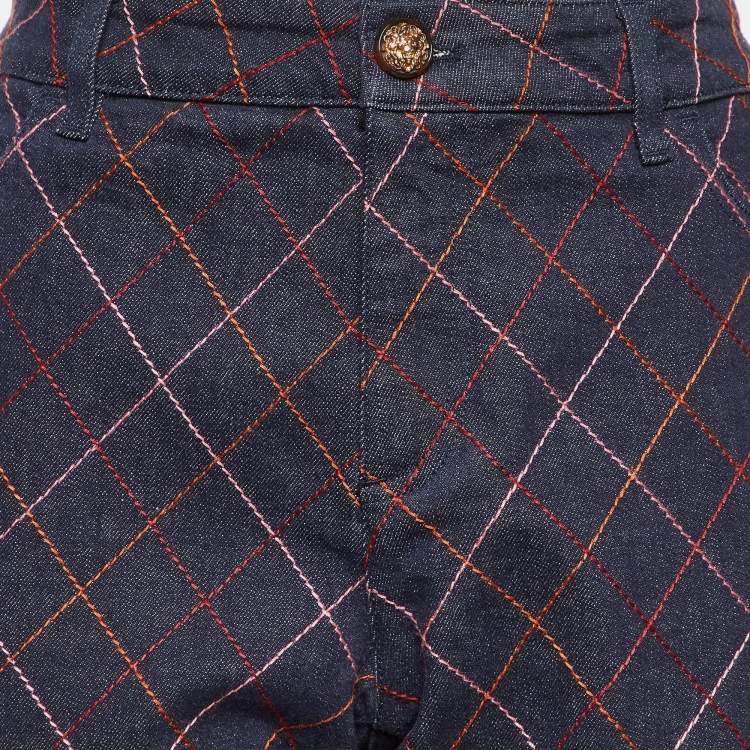 Pre Owned Chanel Blue Denim Embroidered Jeans L Waist 32"