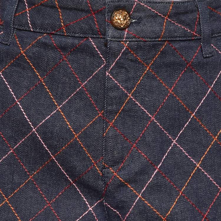 Pre Owned Chanel Blue Denim Embroidered Jeans L Waist 32"