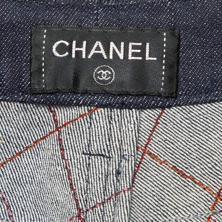 Pre Owned Chanel Blue Denim Embroidered Jeans L Waist 32"