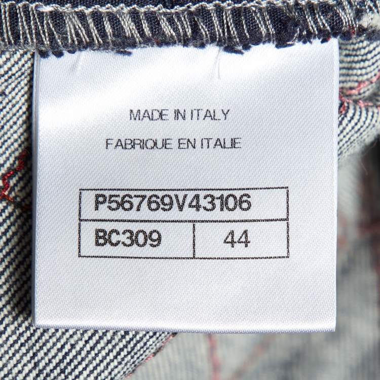 Pre Owned Chanel Blue Denim Embroidered Jeans L Waist 32"