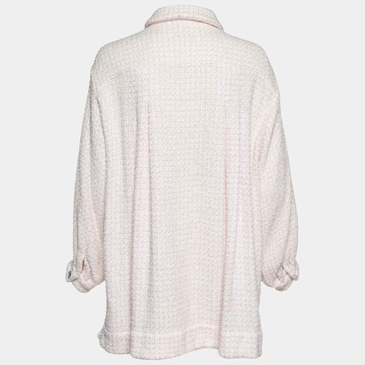Pre Owned Chanel Pink/White Tweed Belted Jacket L