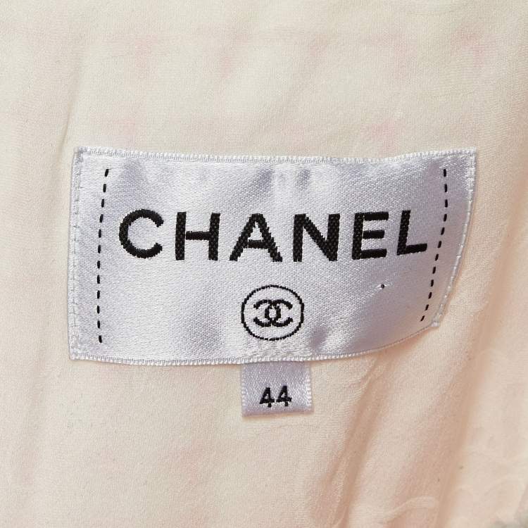 Pre Owned Chanel Pink/White Tweed Belted Jacket L