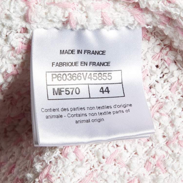 Pre Owned Chanel Pink/White Tweed Belted Jacket L