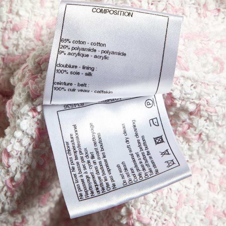 Pre Owned Chanel Pink/White Tweed Belted Jacket L