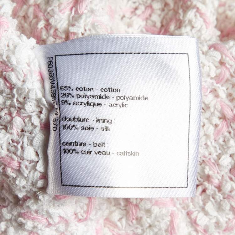 Pre Owned Chanel Pink/White Tweed Belted Jacket L