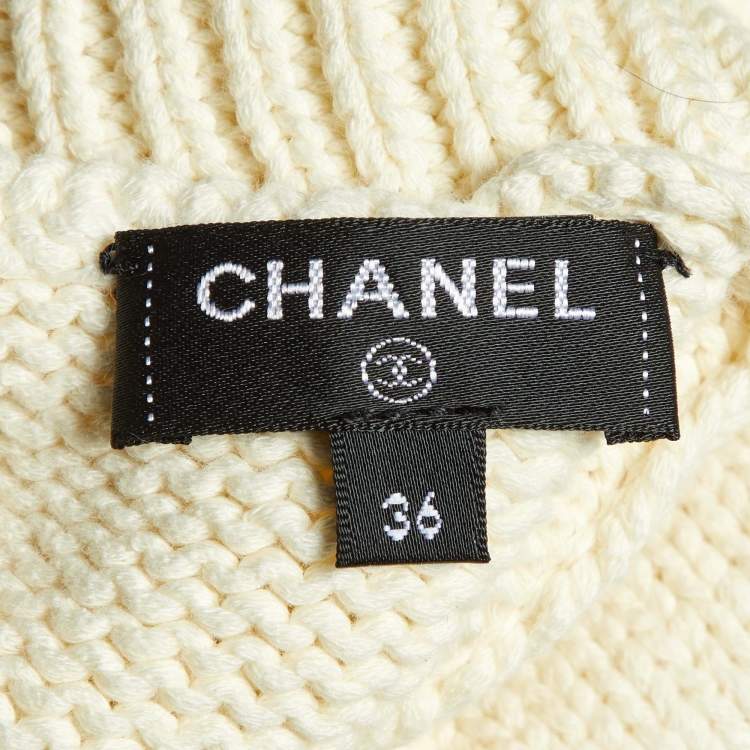 Pre Owned Chanel Cream Cotton Knit Cropped Pullover S