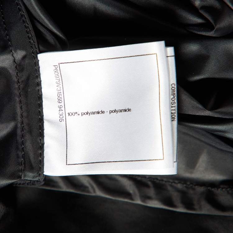 Pre Owned Chanel Black Nylon Hooded Zip Up Coat L