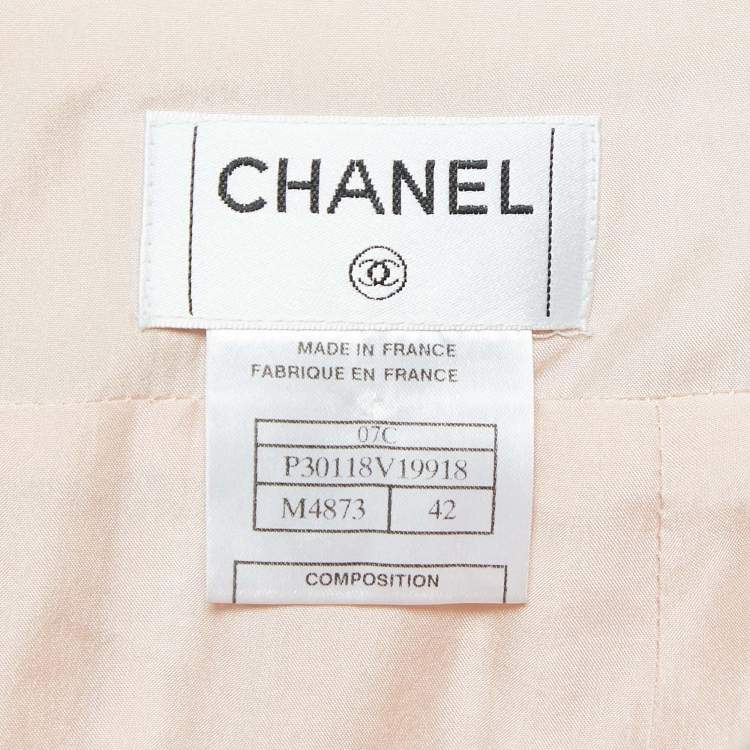 Pre Owned Chanel Beige Tweed Pencil Skirt L