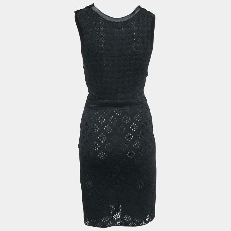 Pre Owned Chanel Black Patterned Knit Sleeveless Short Dress S