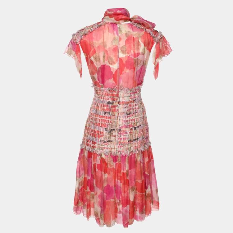 Pre Owned Chanel Multicolor Silk and Tweed Midi Dress M