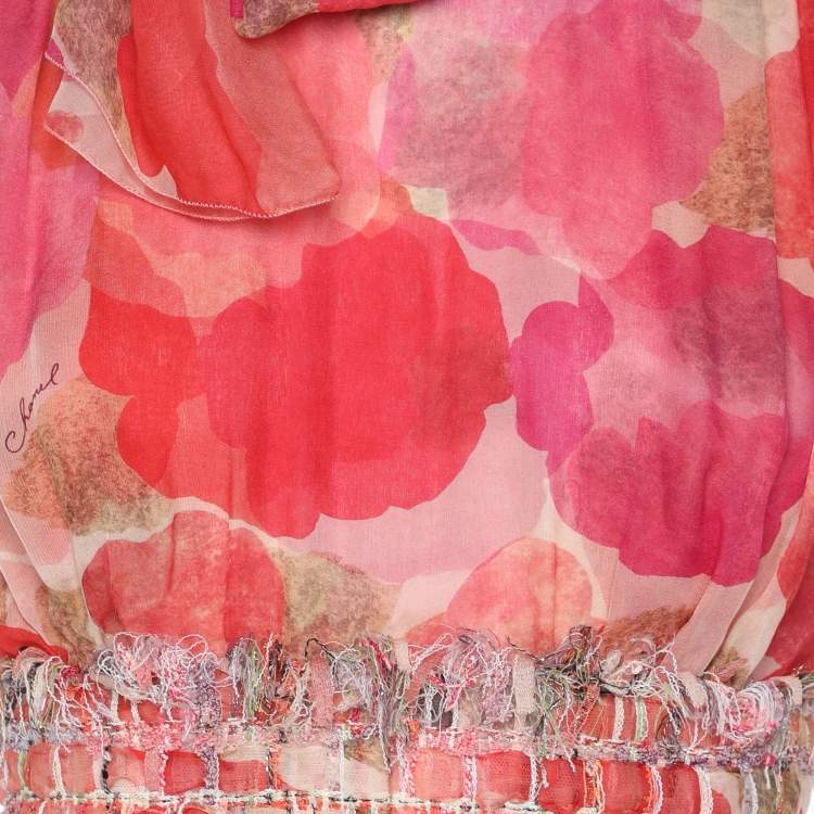 Pre Owned Chanel Multicolor Silk and Tweed Midi Dress M