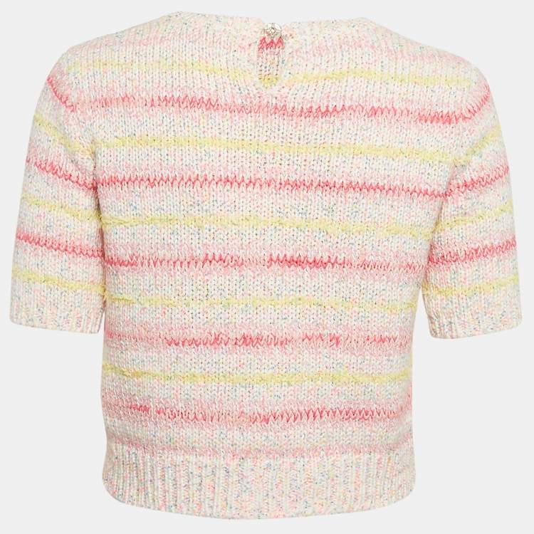 Pre Owned Chanel Pink Coco Heart Intarsia Rib Knit Sweater S