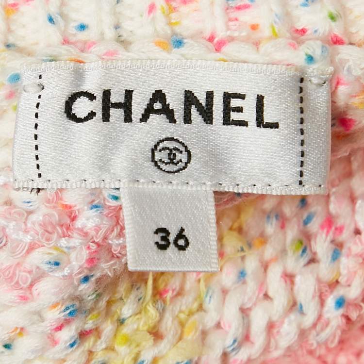 Pre Owned Chanel Pink Coco Heart Intarsia Rib Knit Sweater S