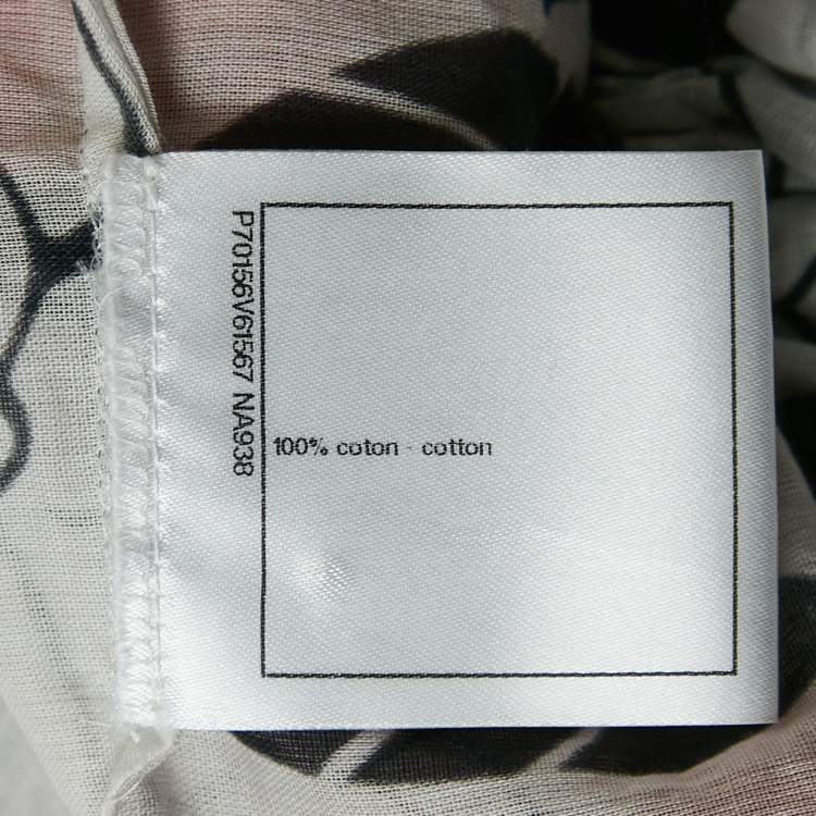 Pre Owned Chanel White/Pink Floral Print Cotton Ruffled Top S