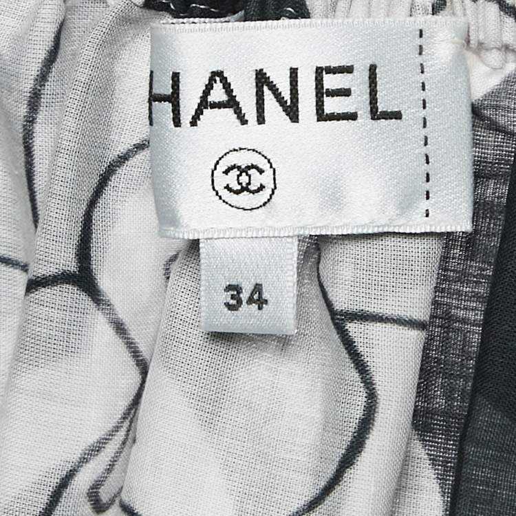 Pre Owned Chanel White/Pink Floral Print Cotton Ruffled Top S