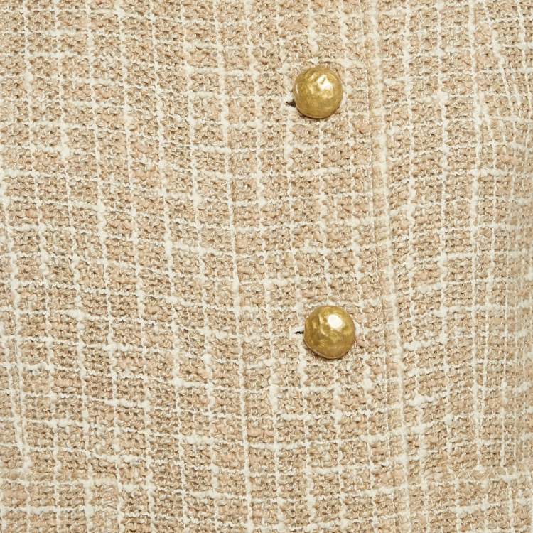 Pre Owned Chanel Beige Checks Tweed Zip-Up Jacket L
