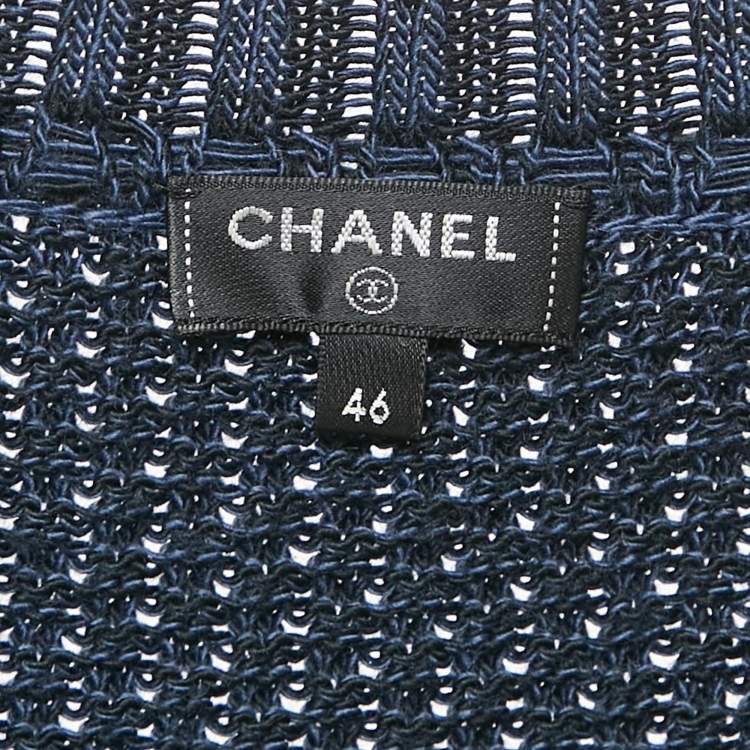 Pre Owned Chanel Navy Blue Wool Crochet Pullover XL