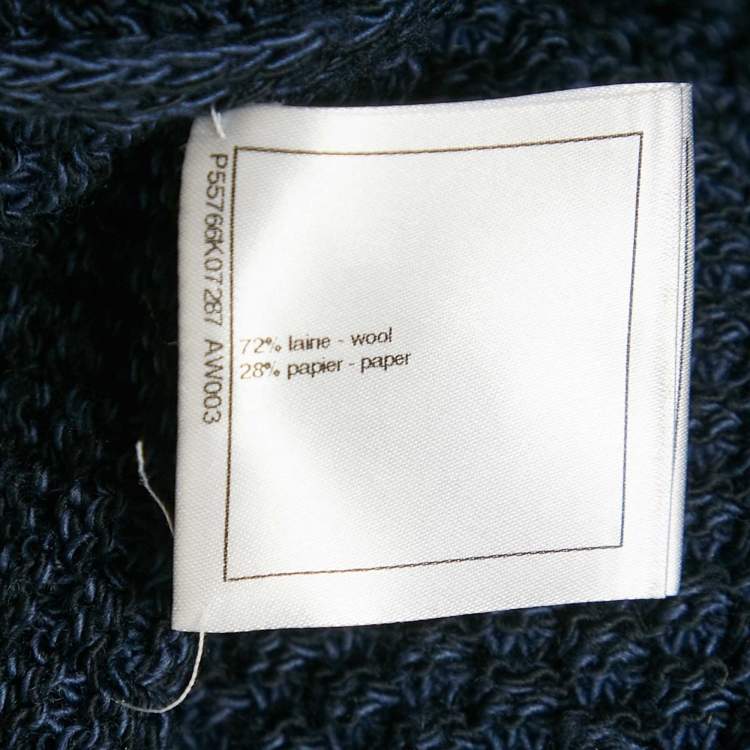 Pre Owned Chanel Navy Blue Wool Crochet Pullover XL