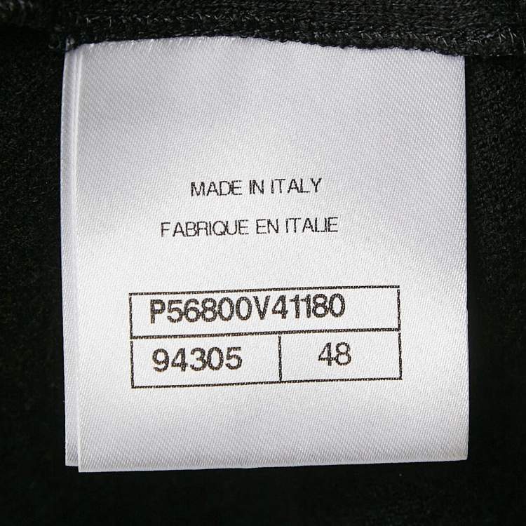 Pre Owned Chanel Black Rose Embroidered Wool Blend V-Neck Top XL