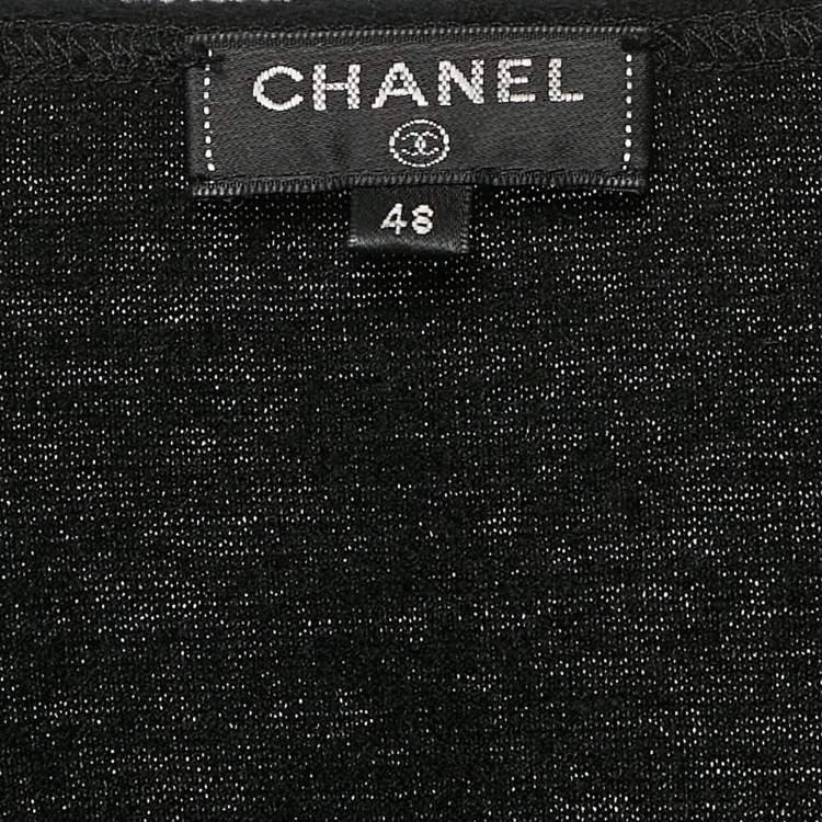 Pre Owned Chanel Black Rose Embroidered Wool Blend V-Neck Top XL