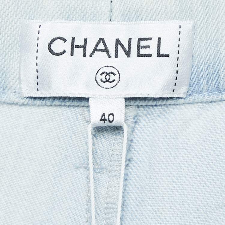 Pre Owned Chanel Purple/Multicolor Stripe Cotton Wide-Leg Pants M