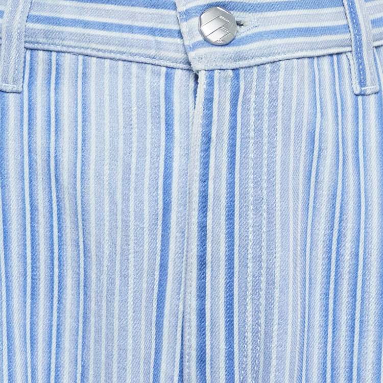 Pre Owned Chanel Purple/Multicolor Stripe Cotton Wide-Leg Pants M