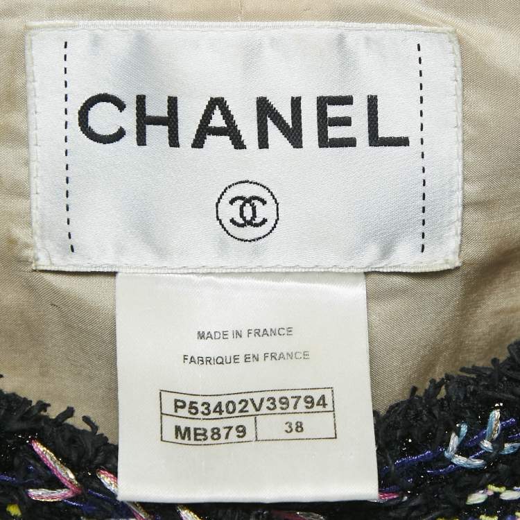 Pre Owned Chanel Black Tweed Button Front Jacket M