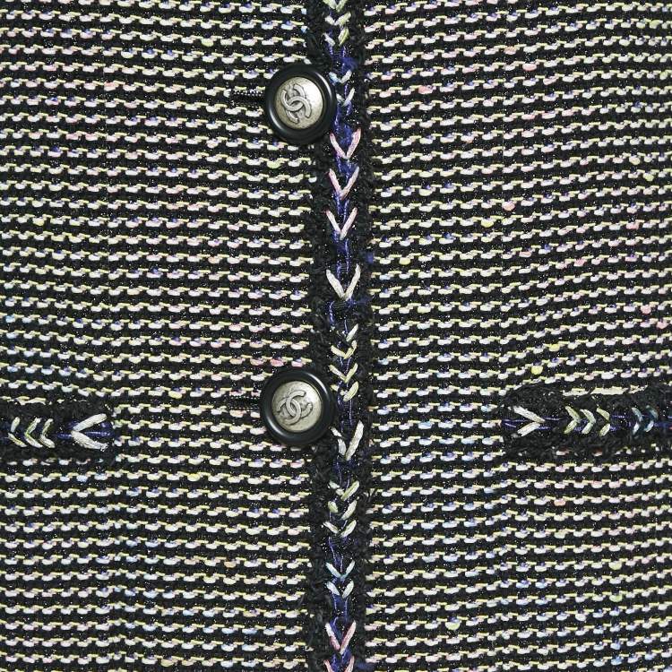 Pre Owned Chanel Black Tweed Button Front Jacket M